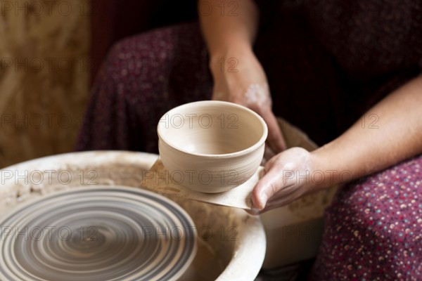 High view bowl made from clay potter s wheel