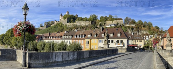 Old Main Bridge, behind Marienberg Fortress, Würzburg, Bavaria, Germany, Europe