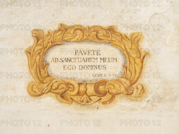 Fresco with Latin inscription, Conegliano Cathedral, Conegliano, Province of Treviso, Italy, Europe
