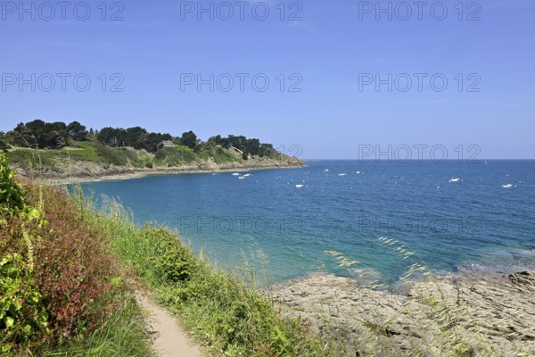 Coastal hiking trail on the Emerald Coast near Saint-Lunaire, Ille-et-Vilaine, Brittany, France, Europe
