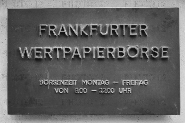 Sign with inscription Frankfurter Wertpapierbörse, Frankfurt am Main, Hesse, Germany, Europe