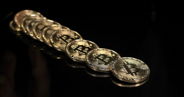 Bitcoins on Black Background