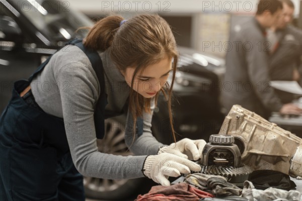 Woman working car service