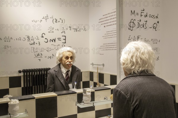 Albert Einstein, wax figure, Charlie Chaplin Museum, Chaplins World, Corsier-sur-Vevey, Canton Vaud, Switzerland, Europe
