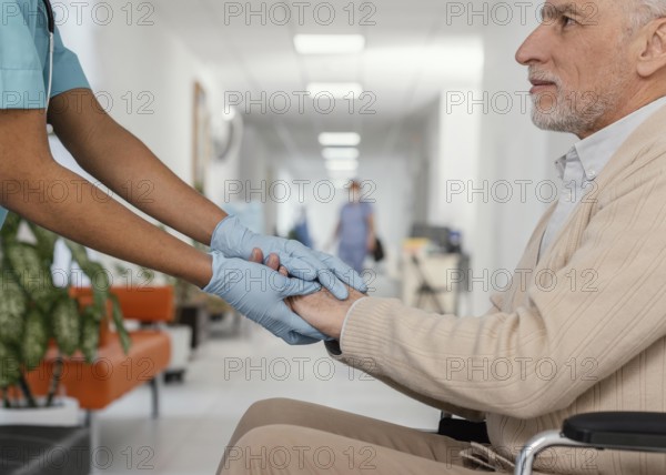 Close up health worker helping patient