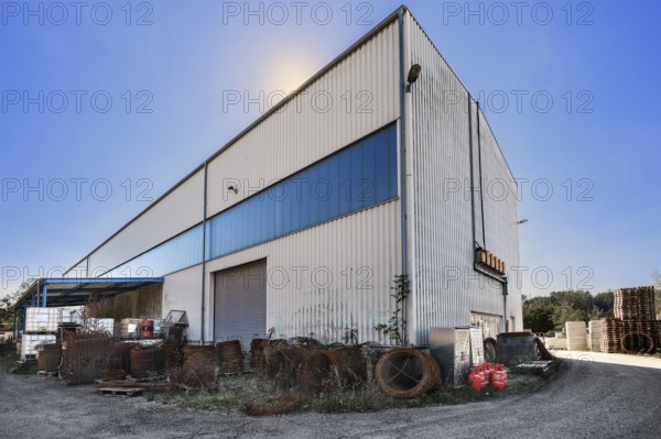 Large hall and reinforcing steel, precast concrete plant, Kempten, Allgäu, Bavaria, Germany, Europe