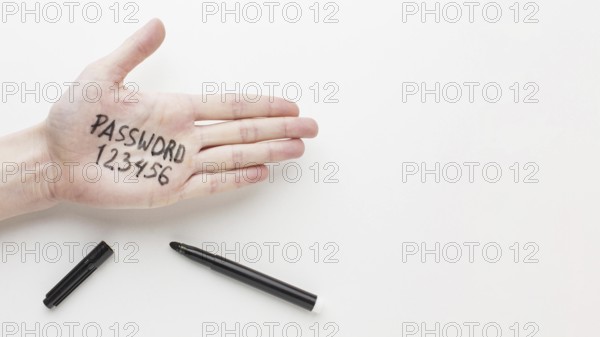 top view hand with password it copy space. Resolution and high quality beautiful photo