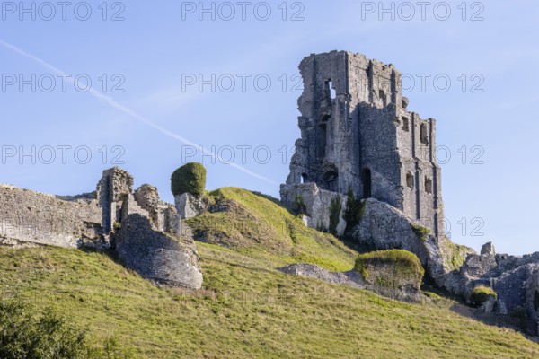 Corfe, Dorset, UK, September 21 : View of Corfe Castle ruins in Corfe, Dorset on September 21, 2022