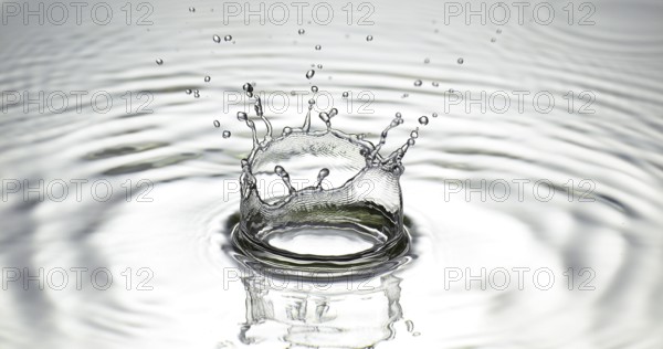 Drop of Water falling into Water against Grey background