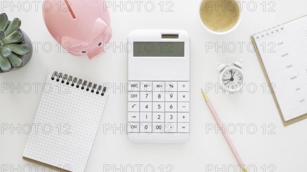 Finance elements arrangement with empty notepad calculator. Resolution and high quality beautiful photo