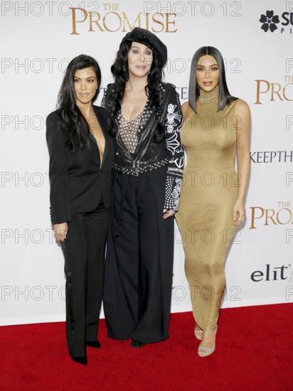 Kim Kardashian West, Kourtney Kardashian and Cher at the Los Angeles premiere of 'The Promise' held at the TCL Chinese Theatre in Hollywood, USA on April 12, 2017