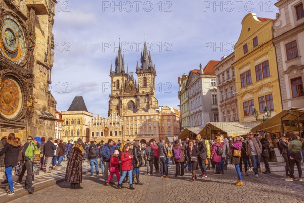 Prague, Czech Republic, February 25, 2017: People at Old Town Square, Stare Mesto and famous Astronomical Clock, Europe