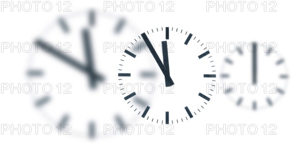 A simple clock or dial, the hands indicating five to twelve and indicating it is high time