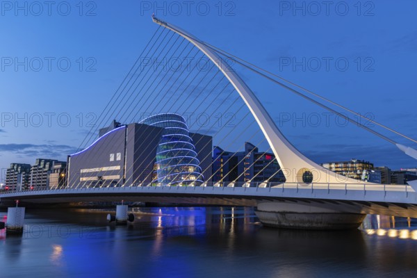 Blue hour at the Samuel Becket Bridge, Dublin, Ireland, Europe