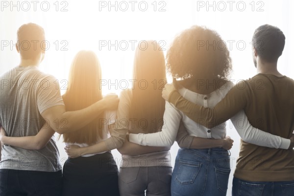 Back view community young people united. Resolution and high quality beautiful photo