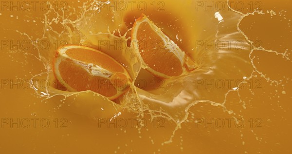 Orange (citrus sinensis), Fruit falling into Orange Juice