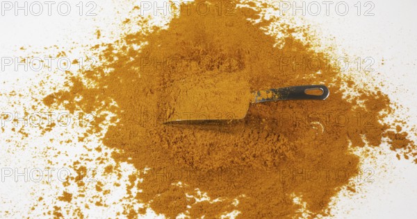 Curry Powder falling against white background