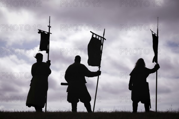 Guarding the banners, Trelleborg Vikings Festival, Trelleborg, Denmark, Europe