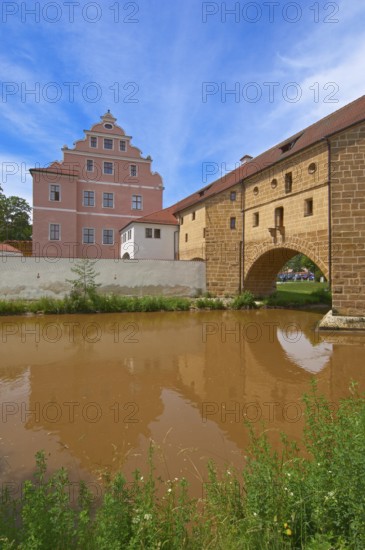 Amberg, river Vils, historical water lock, city glasses, Upper Palatinate, Bavaria Germany