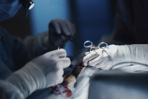 Surgeon operating on patient in operating room close up, surgical operation