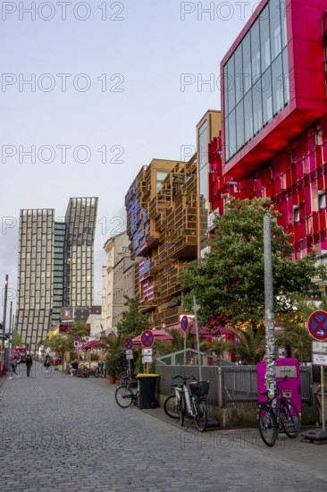 Reeperbahn St. Pauli house facades of St. Pauli-Schmidt-Theater, Klubhaus St. Pauli and at the end of the Dancing Towers in the evening hours, St. Pauli, Hanseatic City of Hamburg, Land Hamburg, Northern Germany, Germany, Europe