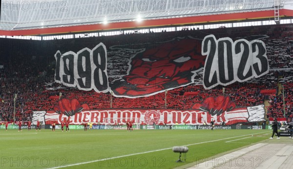 Fan choreography by the fans of 1.FC Kaiserslautern in the West Curve of the Fritz Walter Stadium, Kaiserslautern, Rhineland-Palatinate, Germany, Europe