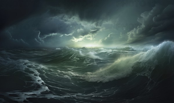 Surfing ocean wave. Blue ocean wave. Nature background. Big ocean waves AI generated