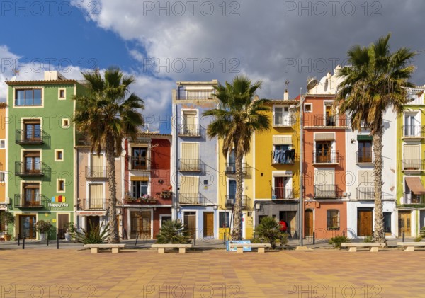 Villajoyosa, Spain - 20 January, 2022: view of the colorful houses on the beach in the historic old town of Villajoyosa