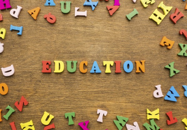 Top view letters spelling education
