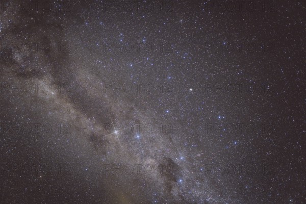 A starry night sky with the Milky Way clearly visible in the dark, Whangamata, New Zealand, Oceania