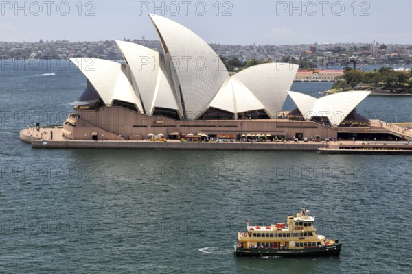 The Sydney Opera House on Sydney Harbour, Australia, as seen from the Sydney Harbor Bridge, Oceania