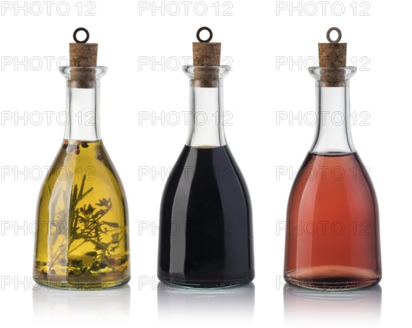 Bottle of olive oil and vinegar isolated on white background