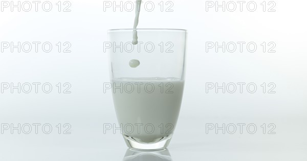 Milk being poured into Glass against White Background