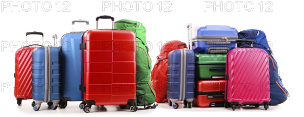 Luggage consisting of large suitcases and rucksacks isolated on white