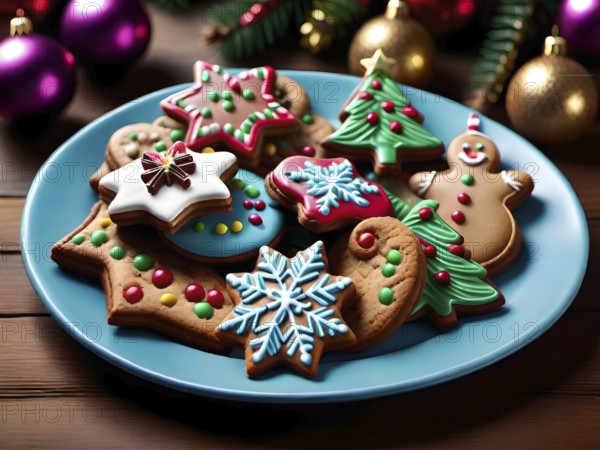 A plate full of Christmas biscuits. AI generated