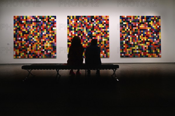 Museum visitors in front of the work 4900 Farben by Gerhard Richter, Neue Nationalgalerie Berlin, Germany, Europe