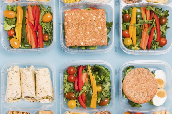 Flat lay variety lunchboxes