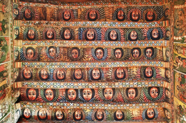 Ancient murals, mural paintings, Debre Birhan Selassie church, Gondar, Amhara region, Ethiopia, Africa