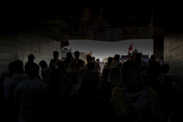 Crowd of people silhouette. A lot of walking people