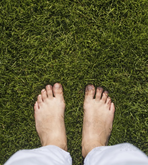 Top view girl standing grass. Resolution and high quality beautiful photo