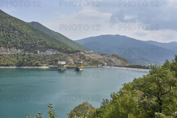 Jinvali dam and reservoir, Zhinvali, Shinvali, power generation facilities, damming the Aragvi River, Mtskheta-Mtianeti region, Caucasus, Georgia, Asia