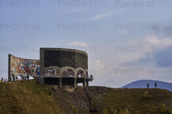 The Georgian-Russian Friendship Monument to the Treaty of Georgiyevsk, Georgian Army Road, between Gudauri and the Cross Pass, Mtskheta-Mtianeti Region, Greater Caucasus, Georgia, Asia