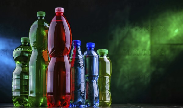 Plastic bottles of assorted carbonated soft drinks