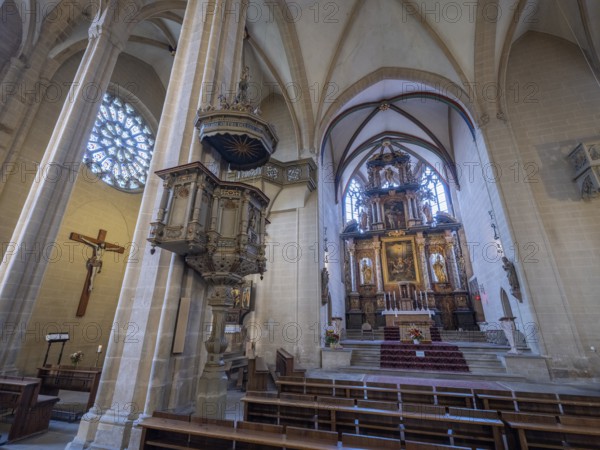 Interior of the Catholic parish church of St. Severi with pulpit and high altar, Erfurt, Thuringia, Germany, Europe