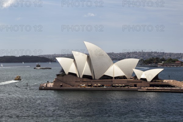 The Sydney Opera House on Sydney Harbour, Australia, as seen from the Sydney Harbor Bridge, Oceania
