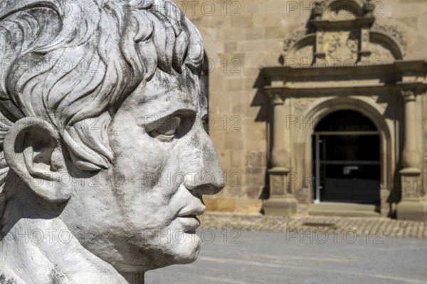 Germany - 18 July 2020: head of the statue of Emperor Augustus in the courtyard of the musuem at Hohentuebingen Castle