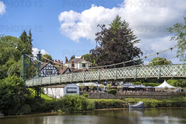 SHREWSBURY, SHROPSHIRE, UK - JULY 13 : View of Porthill Bridge in Shrewsbury, Shropshire, England, on July 13, 2021. Unidentified people