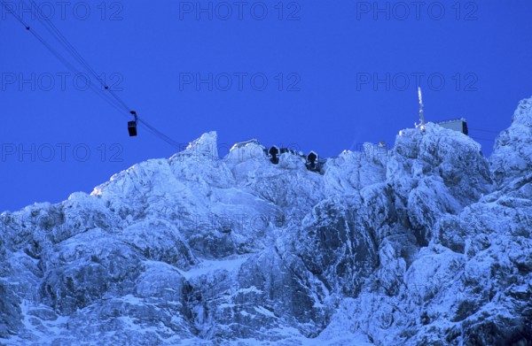 Old cable car to the icy Zugspitze, Bavaria, Germany, Europe