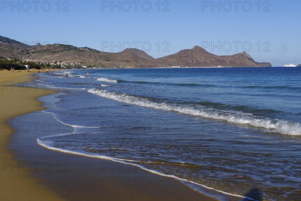 Sandy beach beach with waves, Atlantic Ocean, Porto Santo Island, Madeira