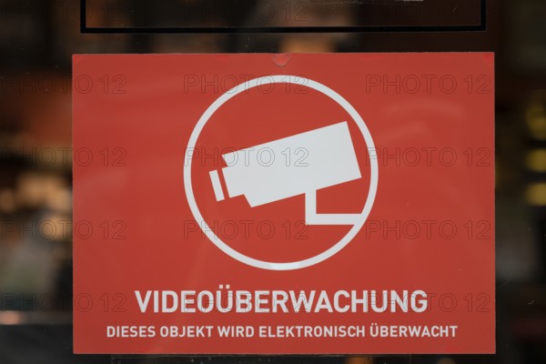 Symbolic image, close-up, sign indicating video surveillance to protect against theft in retail, Germany, Europe